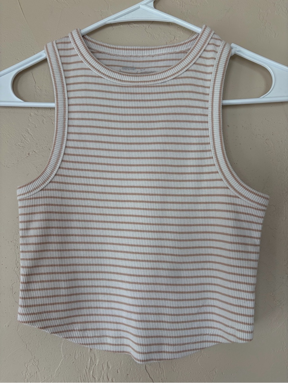 aerie Ribbed Striped Cropped Tank Top - Cream & Tan